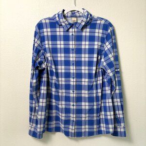 Duluth Trading Co Button Up Vented Top Womens XL Blue Plaid Roll Tab Sleeve